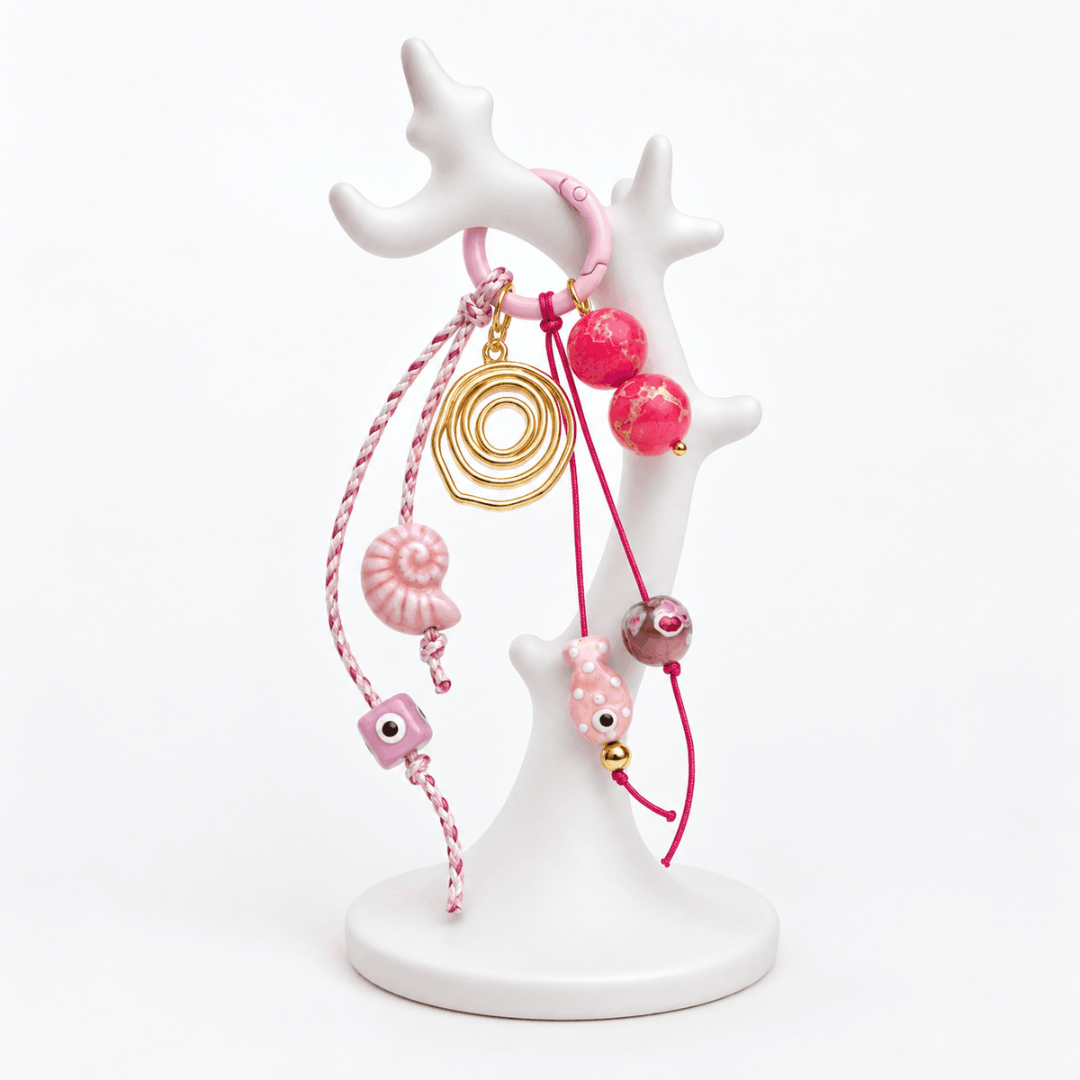 Porte-Clés Poisson Rose avec Breloques – Porte-Clés Fantaisie Coloré pour Sac et Clés