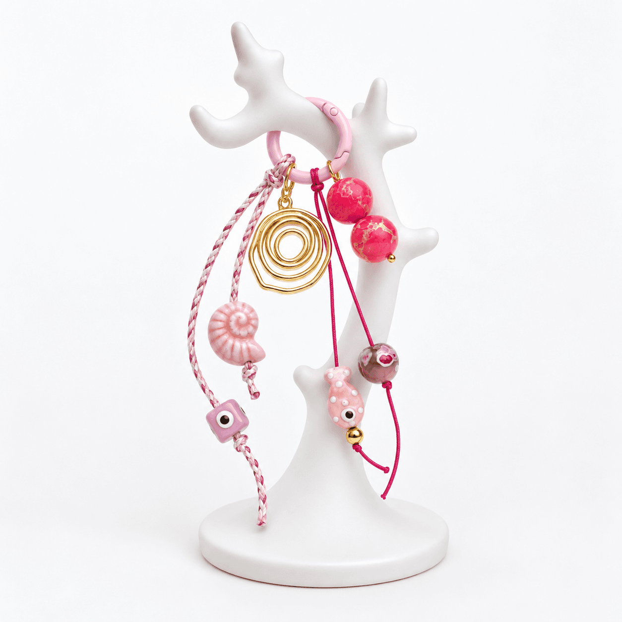 Porte-Clés Poisson Rose avec Breloques – Porte-Clés Fantaisie Coloré pour Sac et Clés