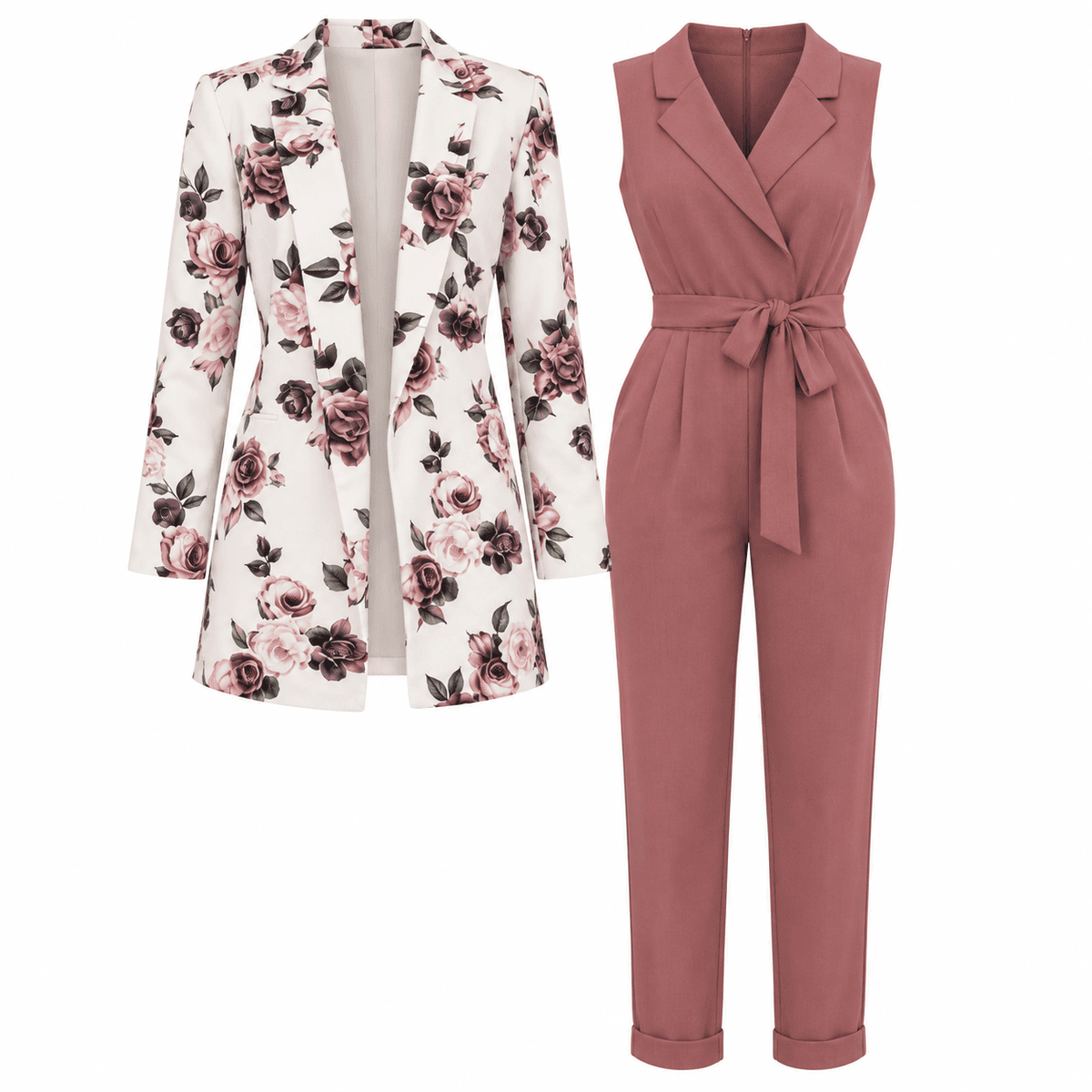Combinaison Femme Rose Pâle avec Veste – Ensemble Chic et Élégant