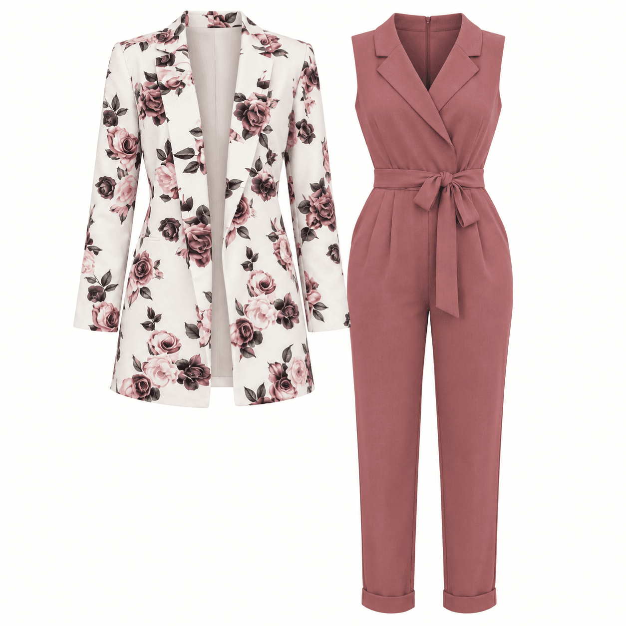 Combinaison Femme Rose Pâle avec Veste – Ensemble Chic et Élégant
