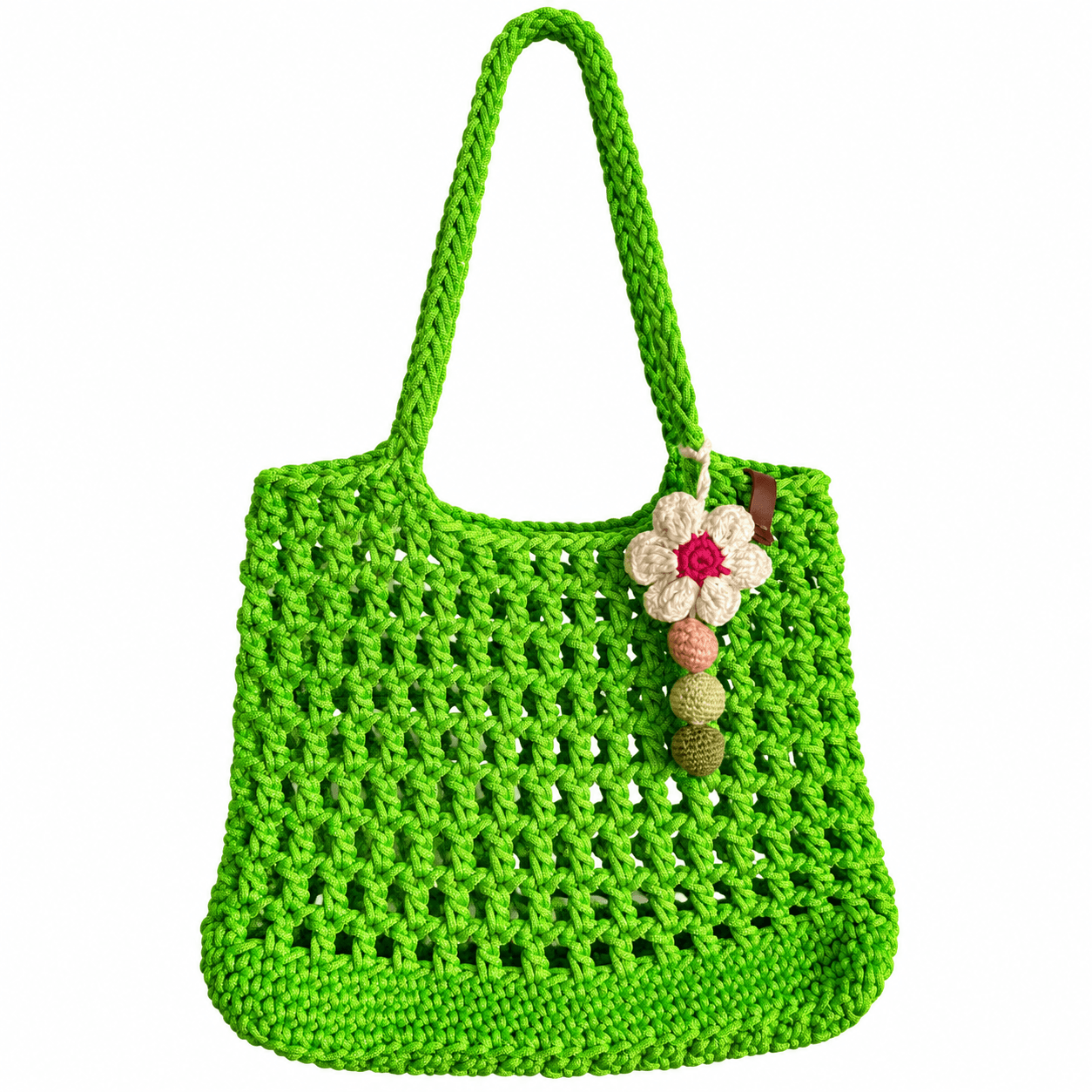 Sac Filet Vert Fluo en Crochet Fait Main – Grand Sac Bohème pour Plage et Ville