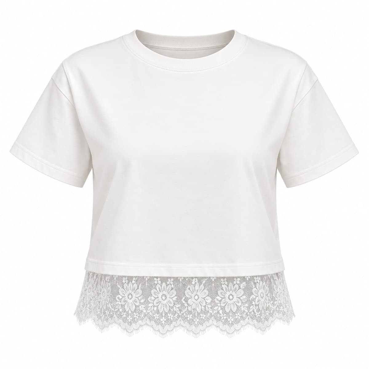 T-shirt Femme Blanc en Coton 100% – Dentelle Élégante et Look Féminin