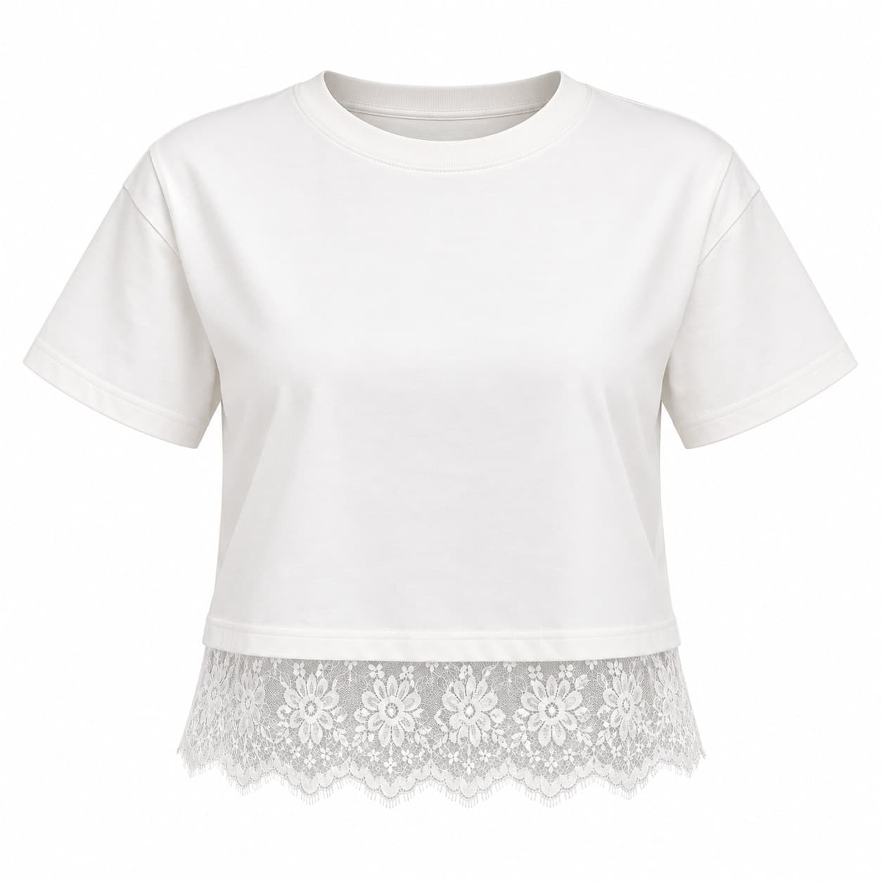 T-shirt Femme Blanc en Coton 100% â Dentelle ĂlĂ©gante et Look FĂ©minin