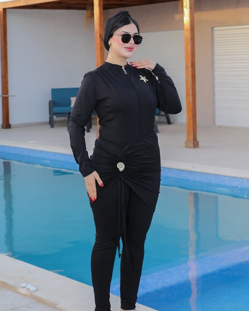 Burkini Jasmina noir motifs blancs