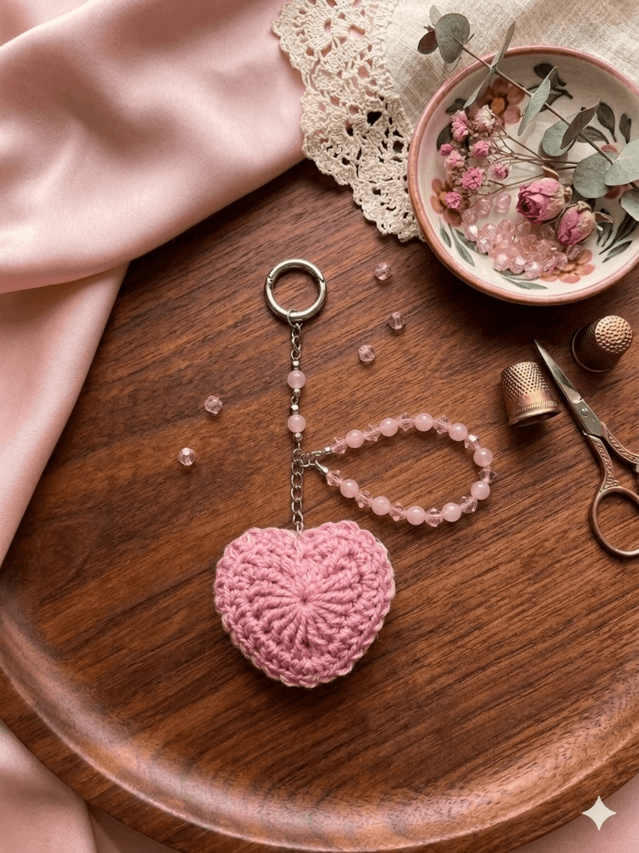 Porte-Clé Cœur Crochet – Handmade