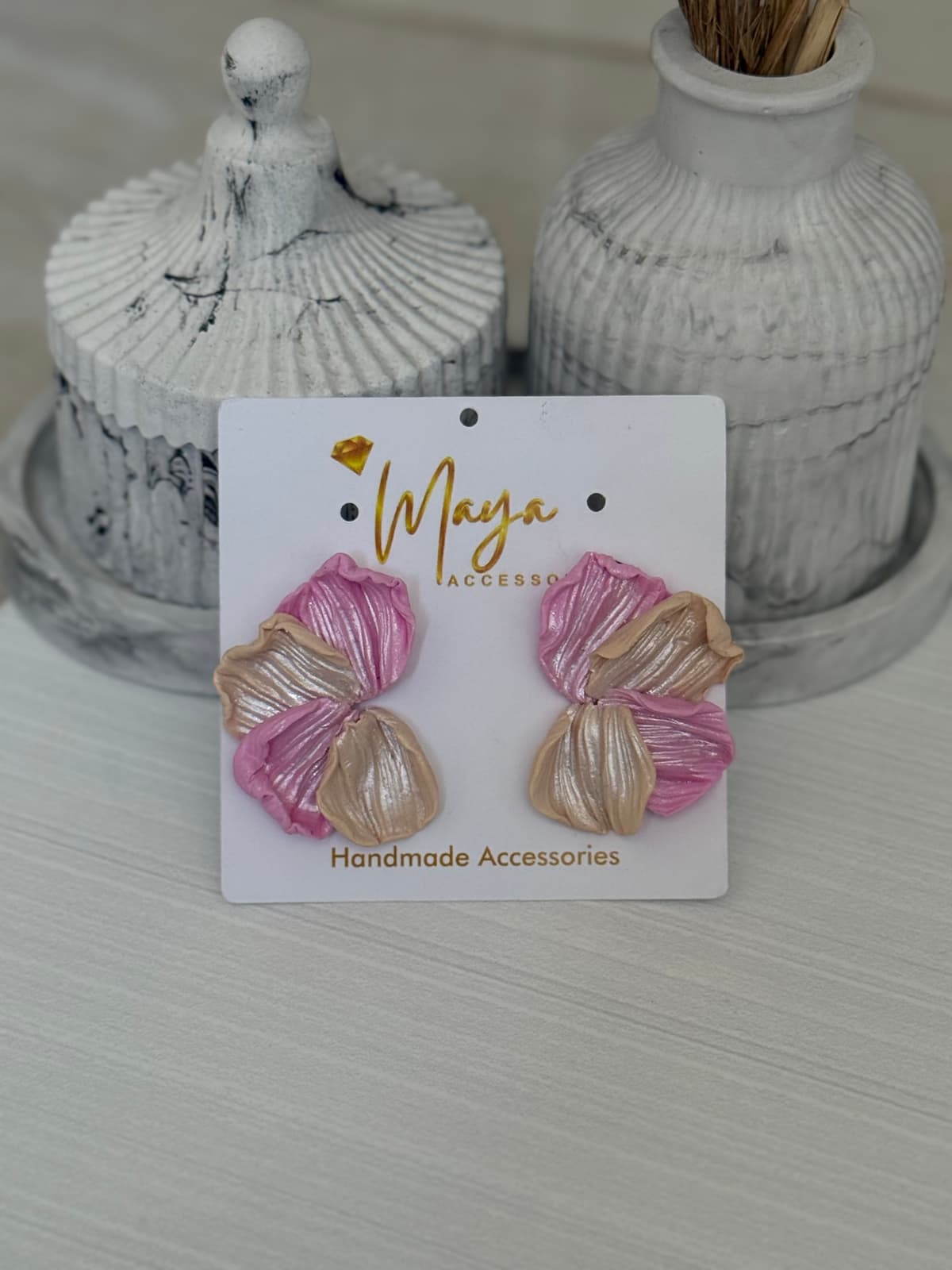 beige pink earrings
