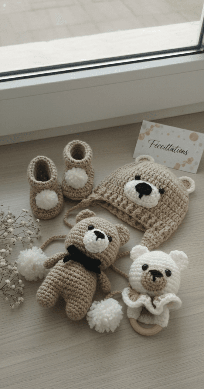 Set baby crochet bear