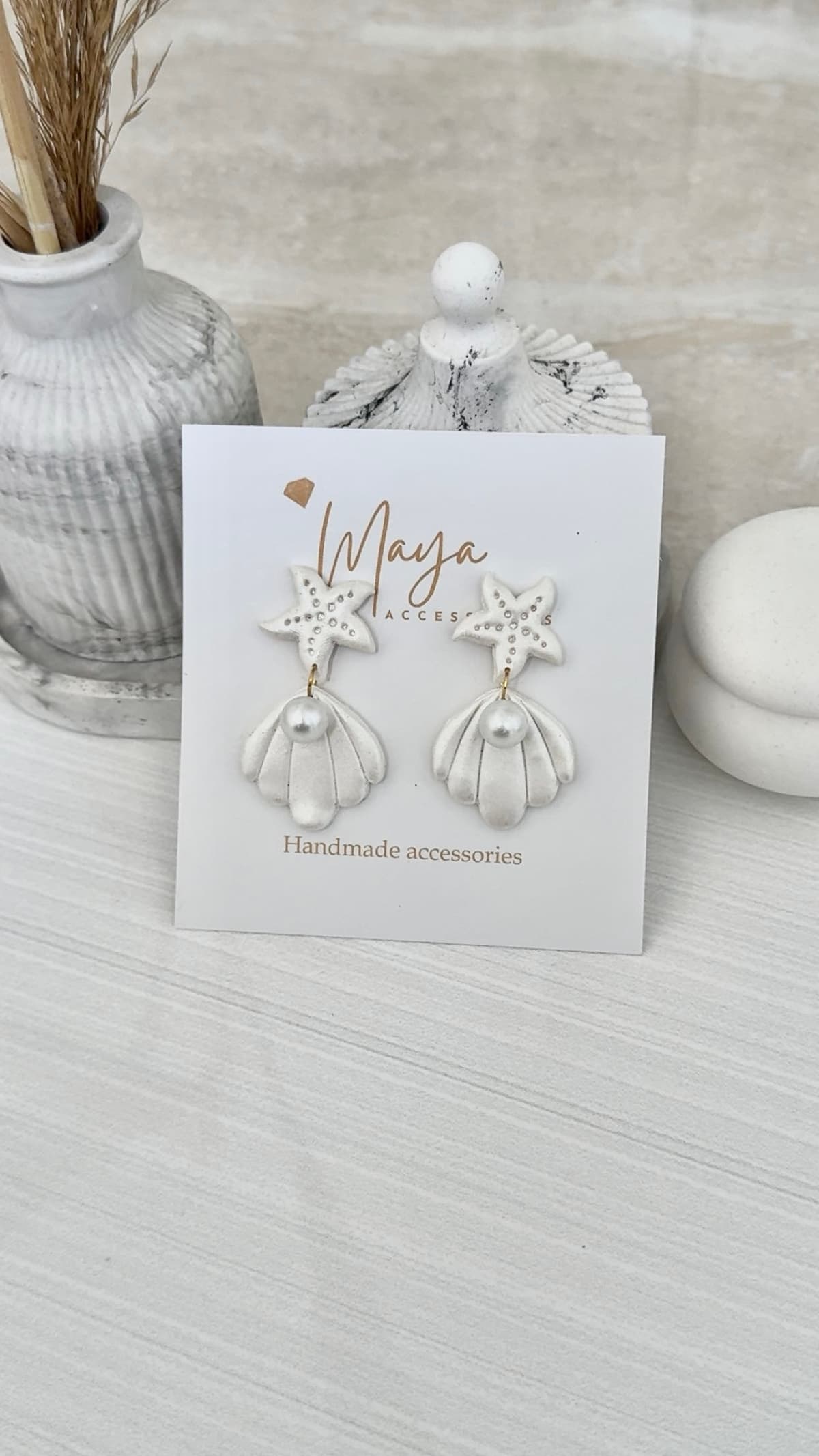 white beach earrings