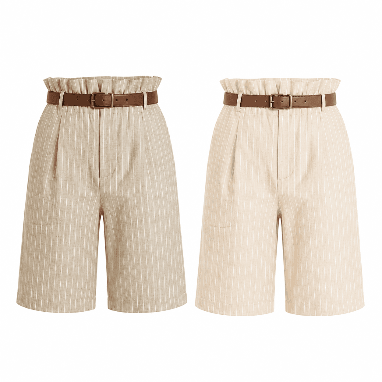 Short Femme Rayé en Lin Écologique – Taille Haute Confort & Élégance (sans ceinture)