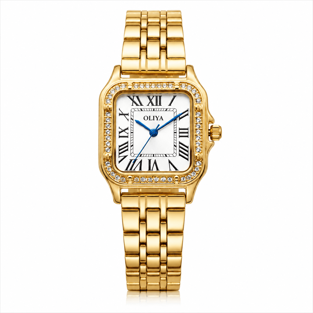Montre Femme OLIYA Dorée à Cadran Carré avec Cristaux – Élégance Intemporelle