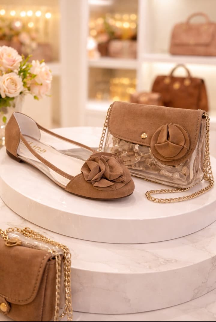 Ballerines Femme Marron Transparentes avec Sac Assorti – Chaussures Élégantes et Tendance