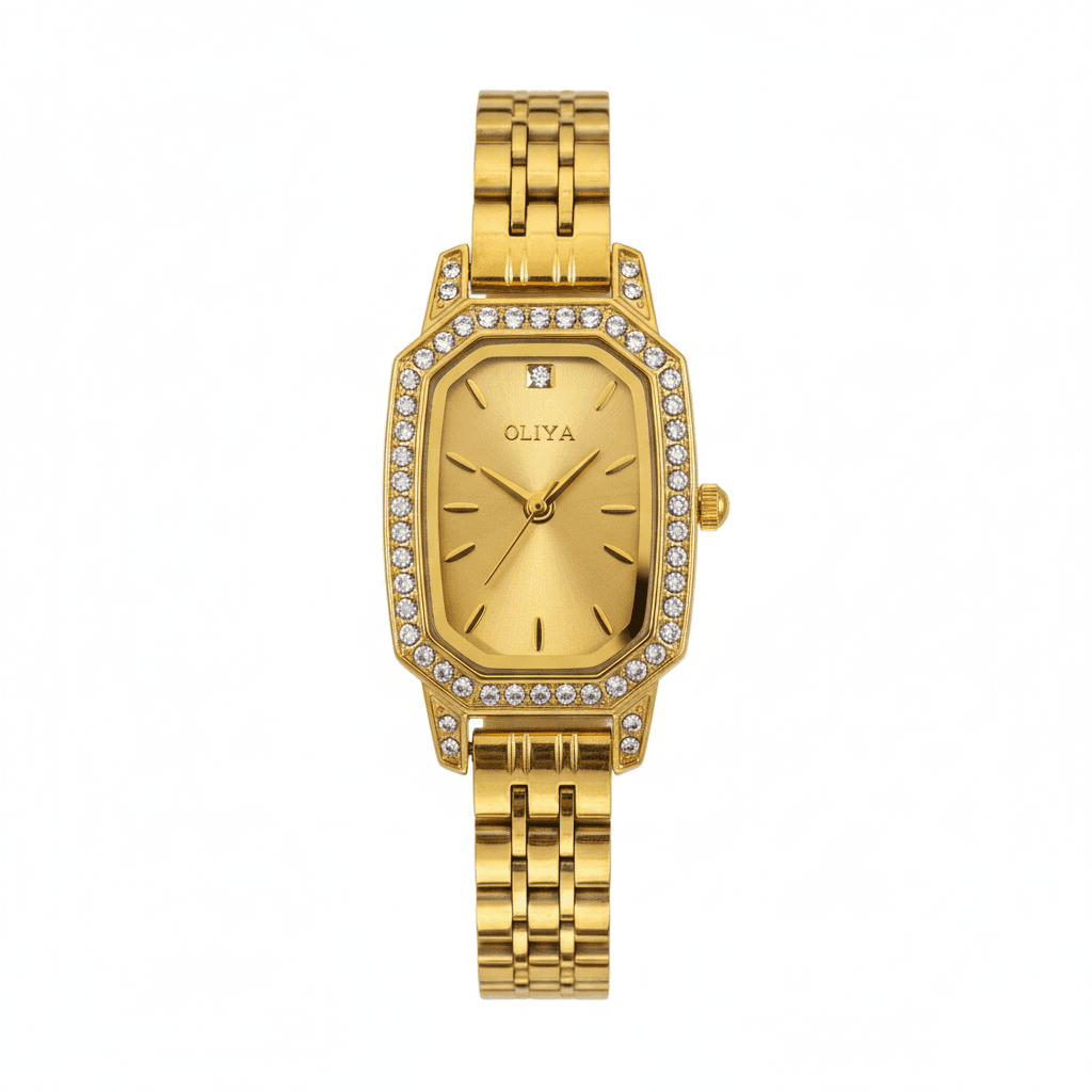 Montre OLIYA Rectangulaire DorĂ©e â Ăclat Luxueux et Raffinement Intemporel