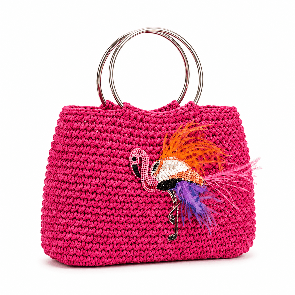 Sac à Main en Crochet Rose Fuchsia Fait Main – Modèle Flamant Rose Bohème Chic