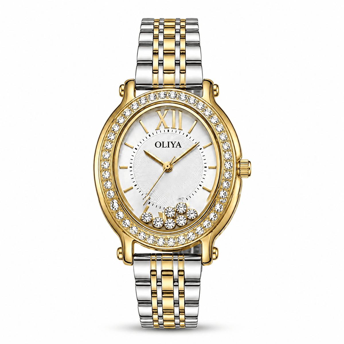 Montre Femme OLIYA Bicolore Or & Argent – Cadran Ovale avec Cristaux Élégants