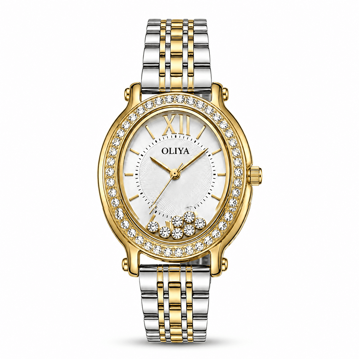 Montre Femme OLIYA Bicolore Or & Argent – Cadran Ovale avec Cristaux Élégants