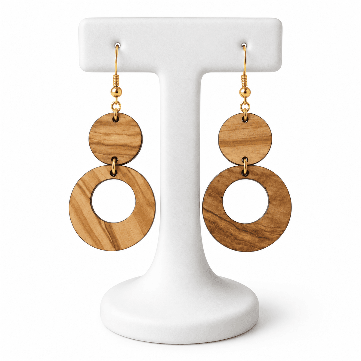 Boucles d’Oreilles en Bois Naturel – Design Géométrique Rond, Élégant et Artisanal