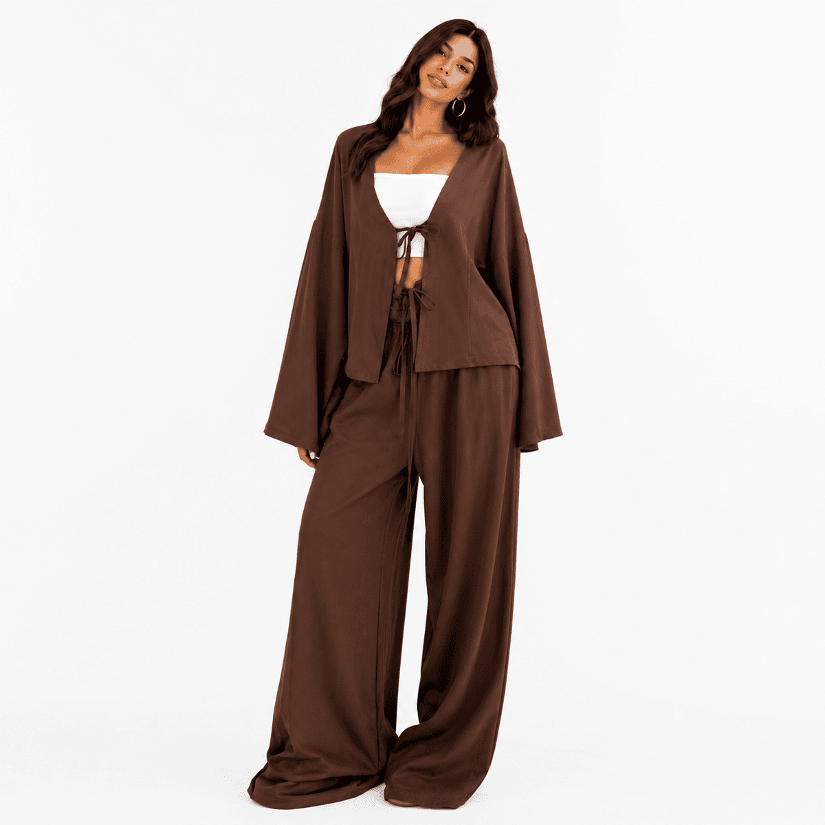 Ensemble Femme en Lin 2 Pièces – Veste à Nouer & Pantalon Large Fluide Chic