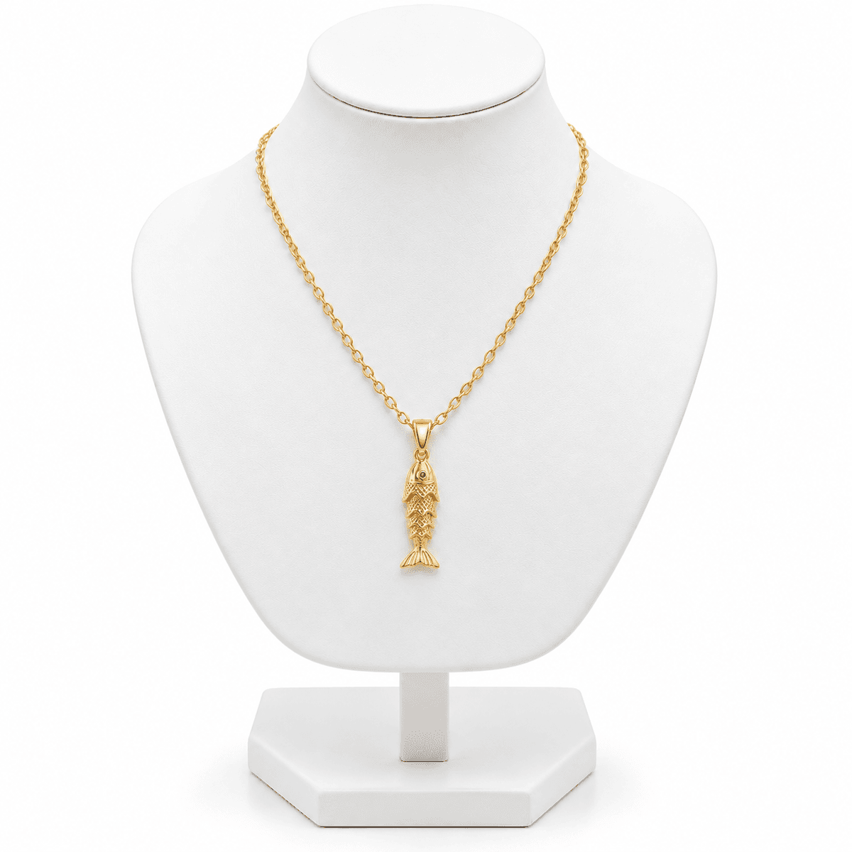 Collier Femme Doré avec Pendentif Poisson Articulé et Œil Rouge
