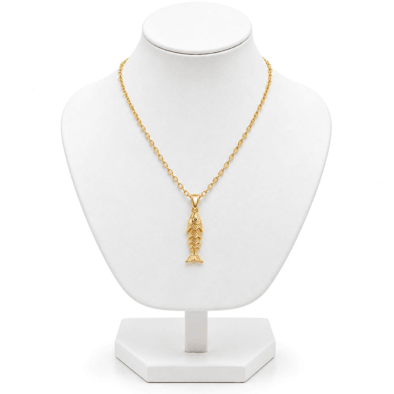 Collier Femme Doré avec Pendentif Poisson Articulé et Œil Rouge