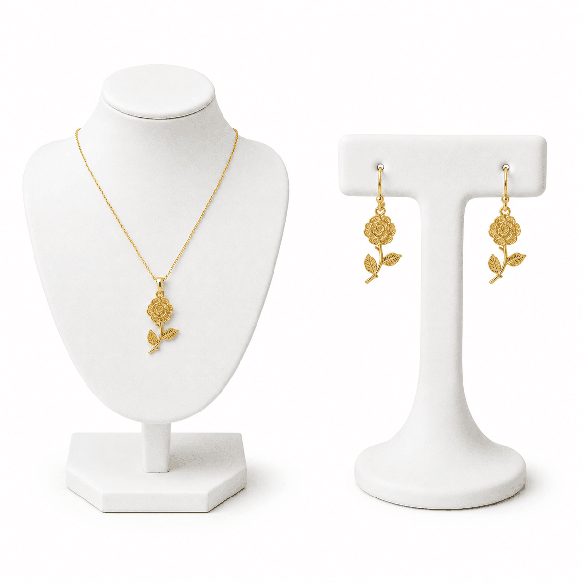 Parure Femme DorĂ©e avec Roses et Cristaux â Collier & Boucles dâOreilles en Acier Inoxydable
