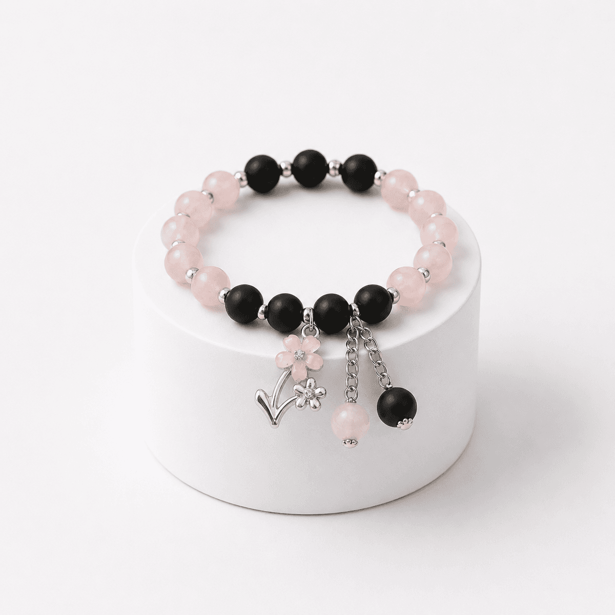 Bracelet Femme Obsidian Luxe – Bracelet Élastique Chic avec Perles Effet Pierre Naturelle