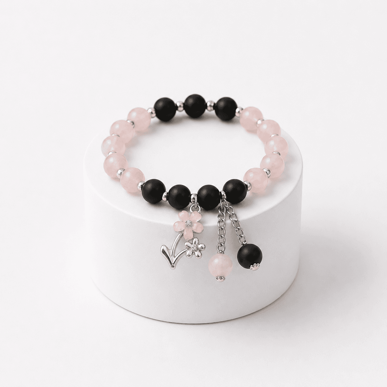 Bracelet Femme Obsidian Luxe – Bracelet Élastique Chic avec Perles Effet Pierre Naturelle