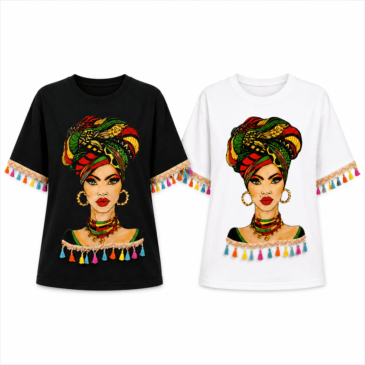 Pull Negretta Femme Demi-Manches – T-shirt Oversize Imprimé Ethnique avec Franges