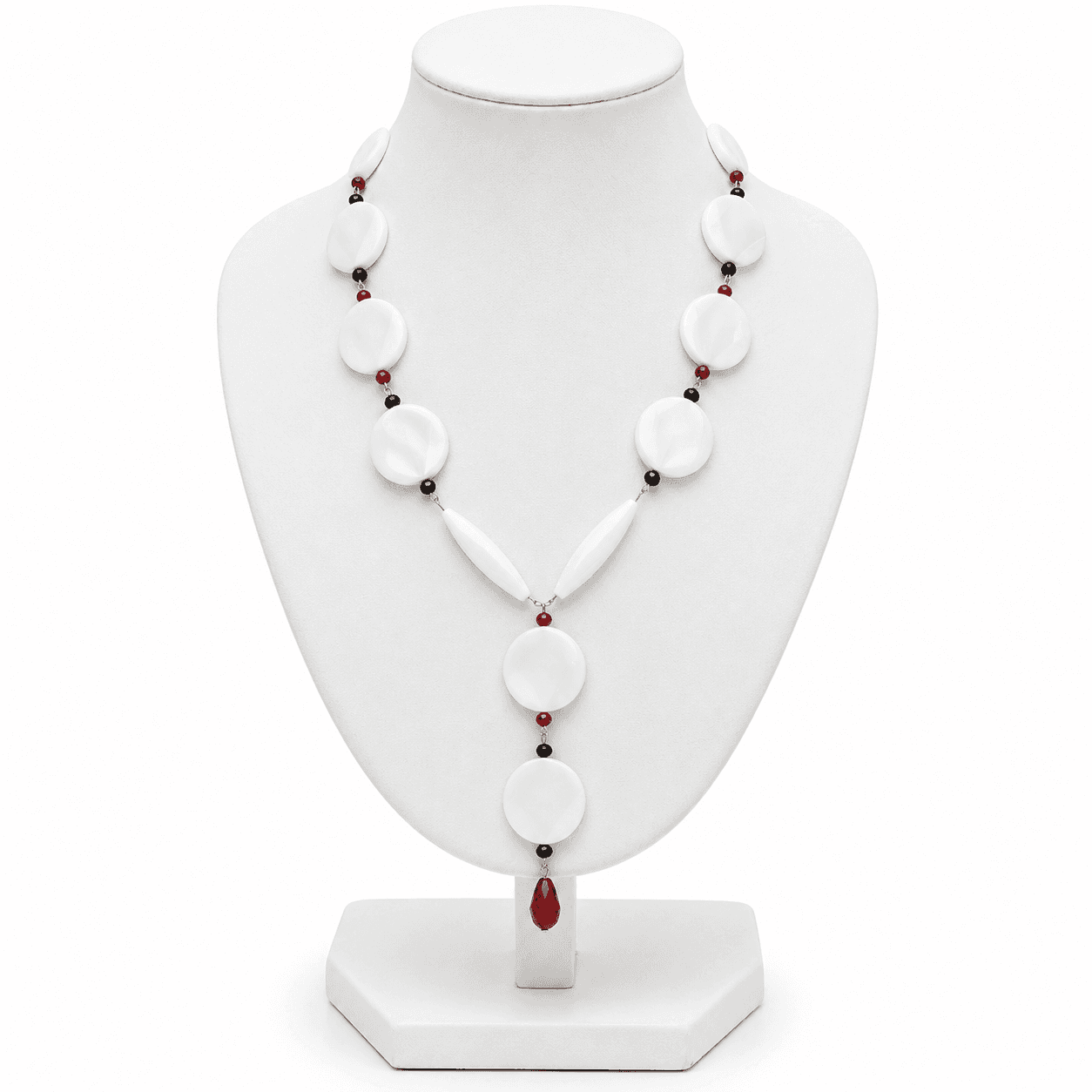 Collier Femme en Disques Blancs et Perles Rouges & Noires – Bijou Artisanal Été