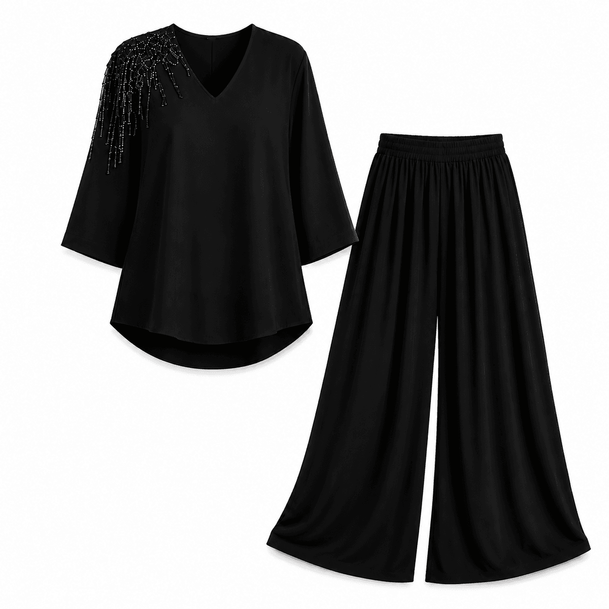 Ensemble Femme Chic 2 Pièces – Tunique Fluide & Pantalon Large Élégant