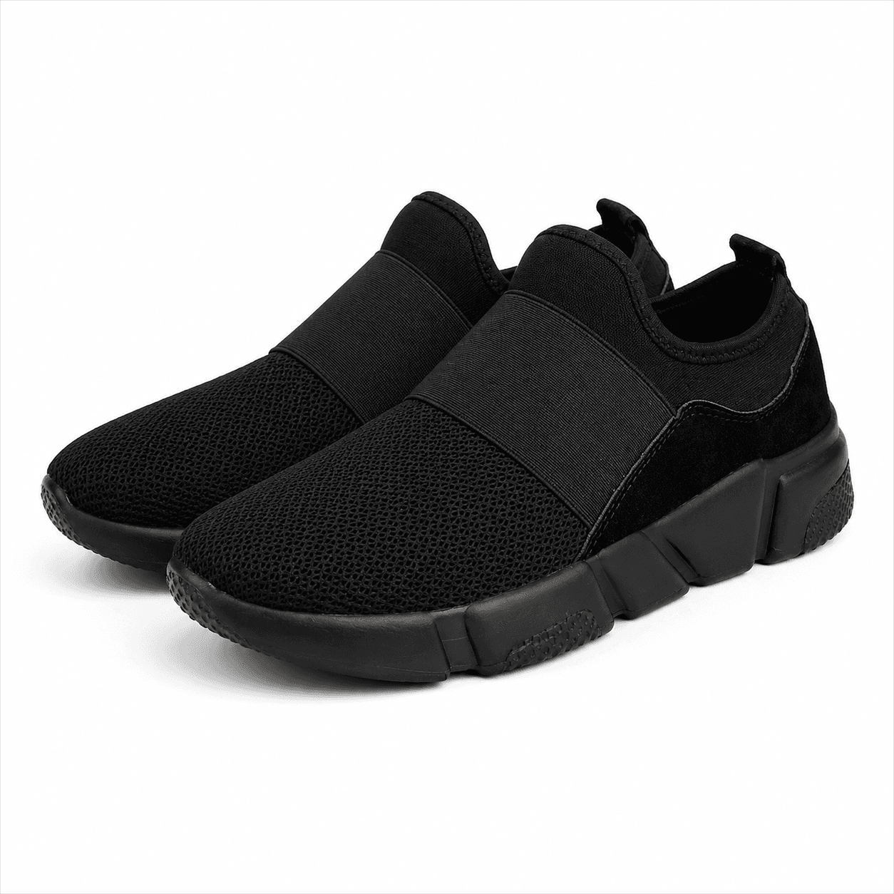 Basket Unisexe Noir à Semelle Épaisse Injectée – Chaussures Souples Sans Lacets