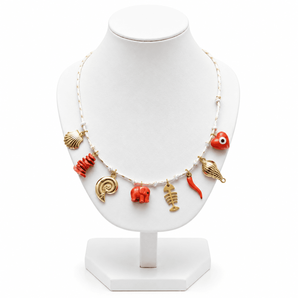 Collier Charms Éléphant Orange en Acier Inoxydable – Bijou Fantaisie Bohème