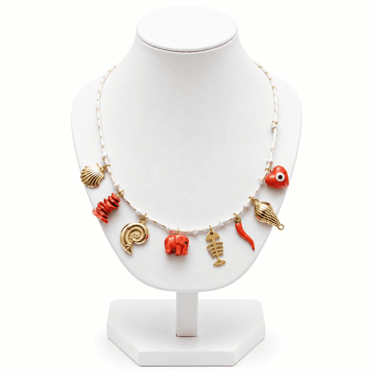 Collier Charms Éléphant Orange en Acier Inoxydable – Bijou Fantaisie Bohème
