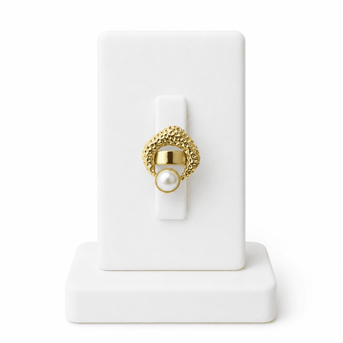 Bague Femme Dorée Ajustable en Acier Inoxydable – Perle Nacrée Martelée