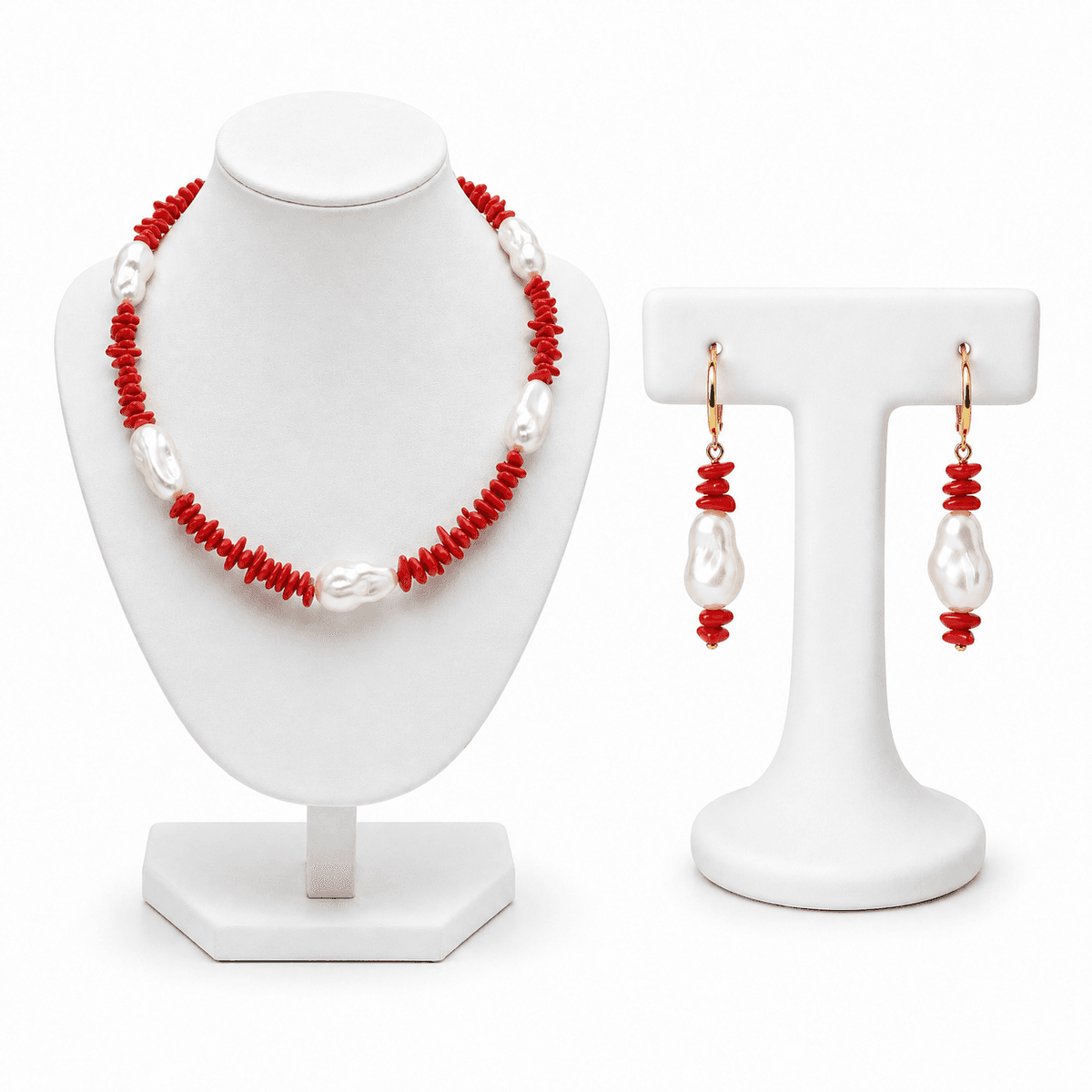 Parure Femme Rouge – Collier et Boucles d’Oreilles Élégants