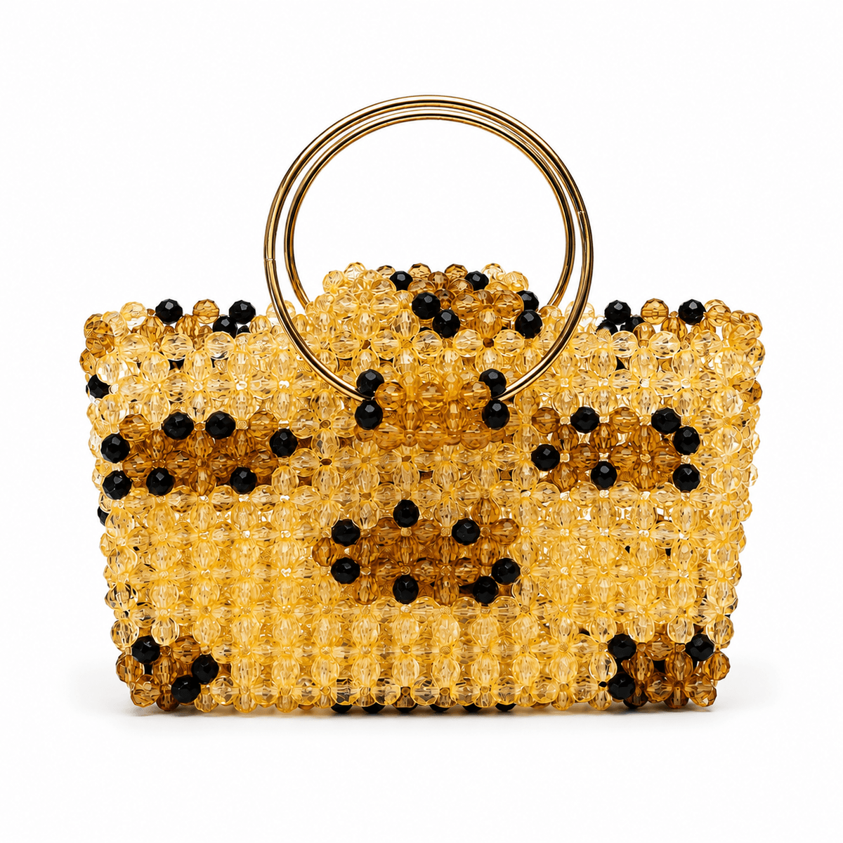 Sac à Main en Perles Tiger – Sac Artisanal Élégant avec Poignée Dorée
