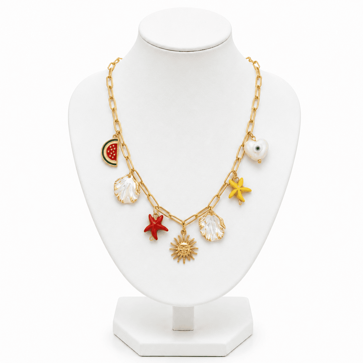 Collier Soleil en Acier Inoxydable avec Motif Céramique – Bijou Élégant & Résistant
