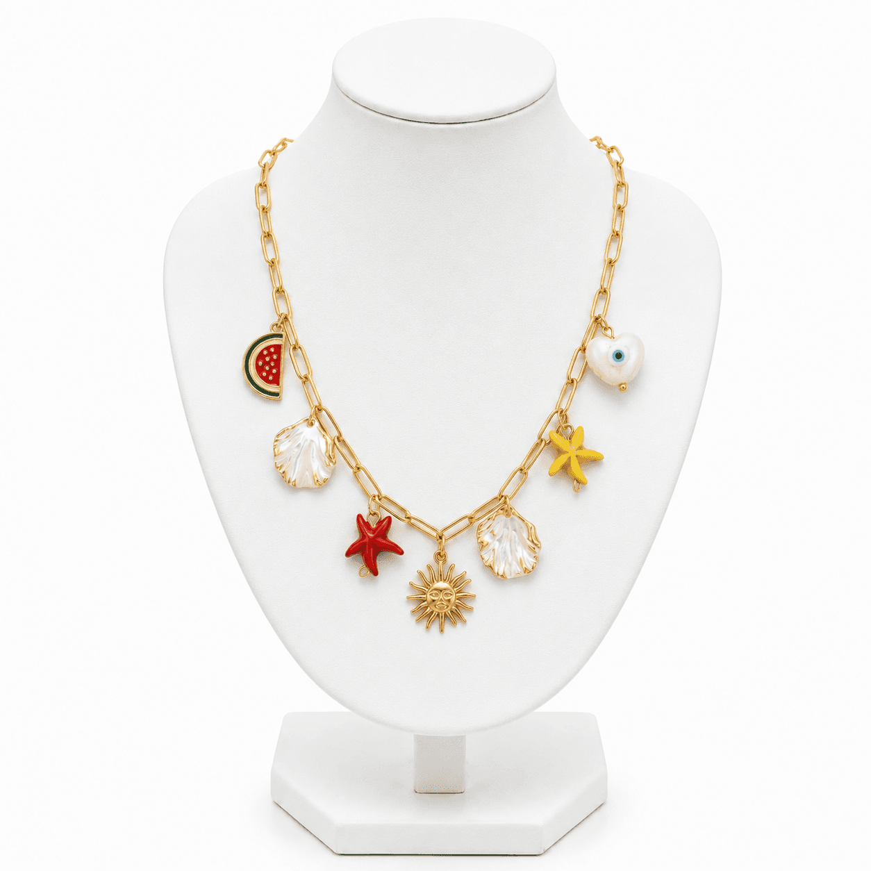 Collier Soleil en Acier Inoxydable avec Motif Céramique – Bijou Élégant & Résistant