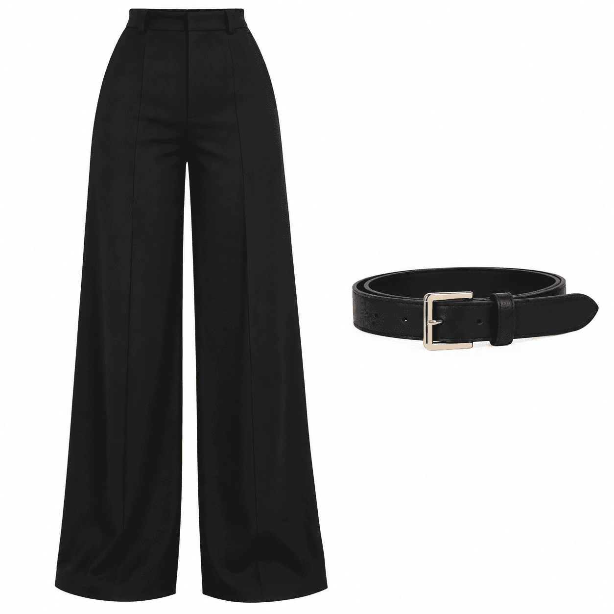 Pantalon Femme Large Taille Haute avec Ceinture – Coupe Fluide Élégante