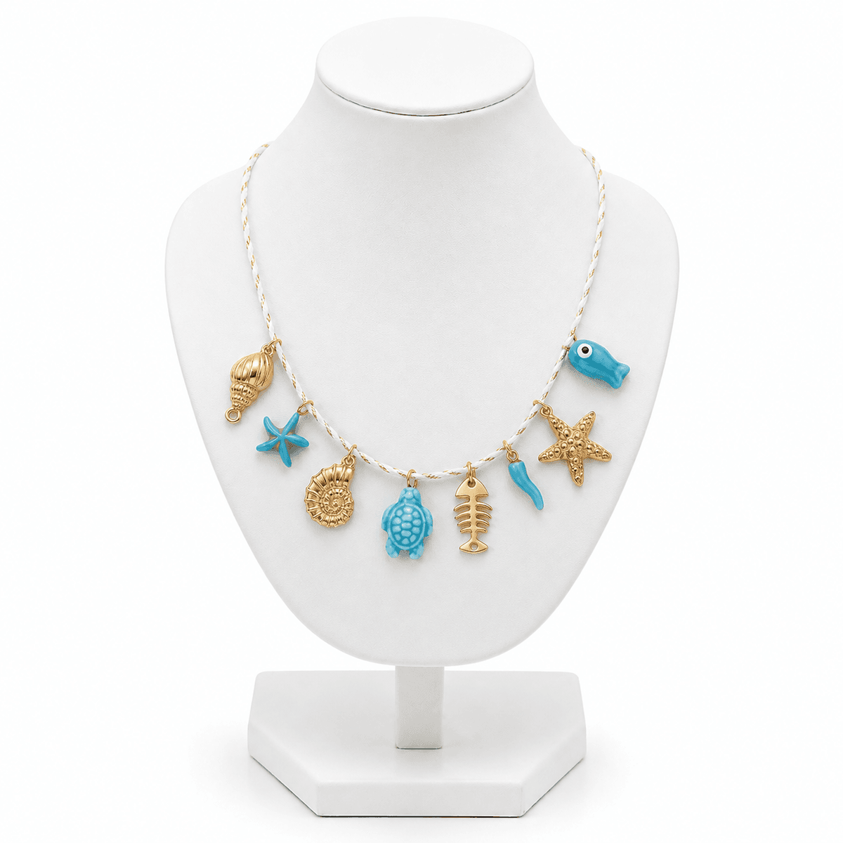 Collier Femme Éléphant Bleu en Céramique et Inoxydable