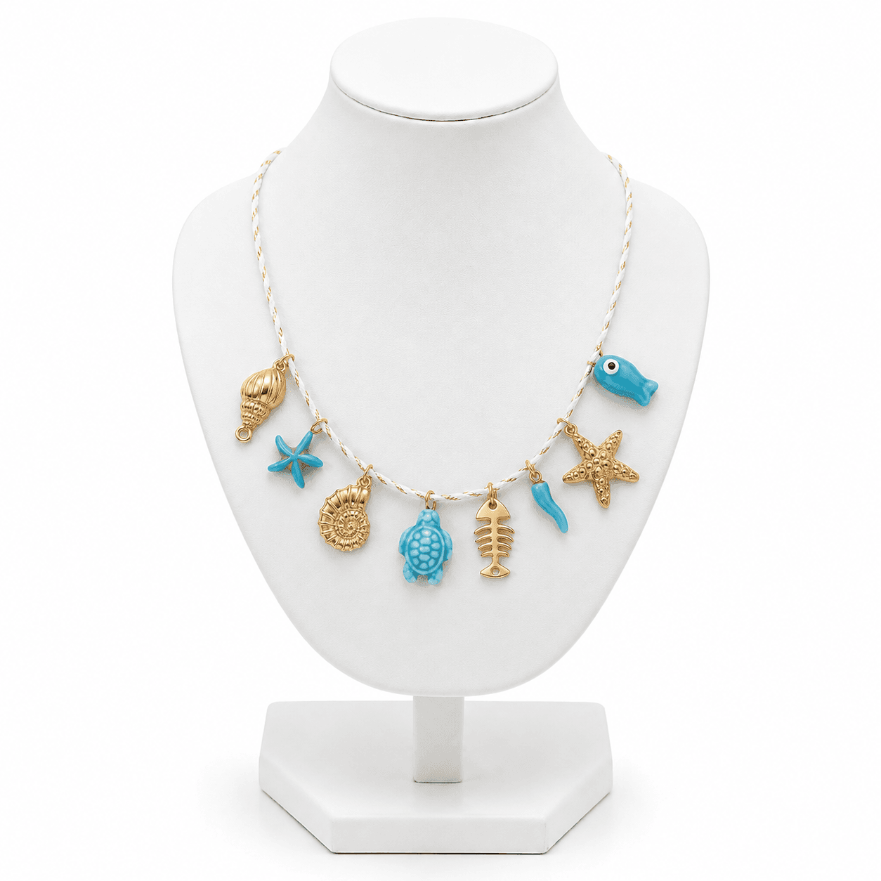 Collier Femme Éléphant Bleu en Céramique et Inoxydable