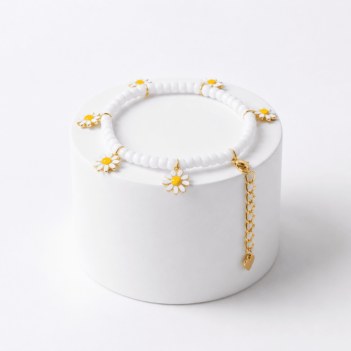 Bracelet Marguerites Blanches en Perles – Bracelet Fleur Tendance Ajustable pour Femme