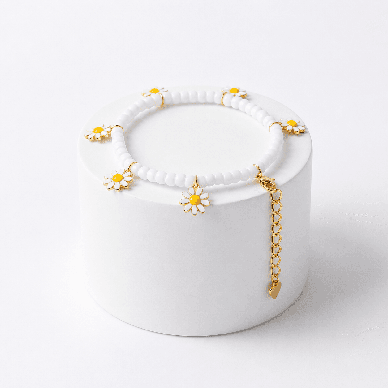 Bracelet Marguerites Blanches en Perles – Bracelet Fleur Tendance Ajustable pour Femme