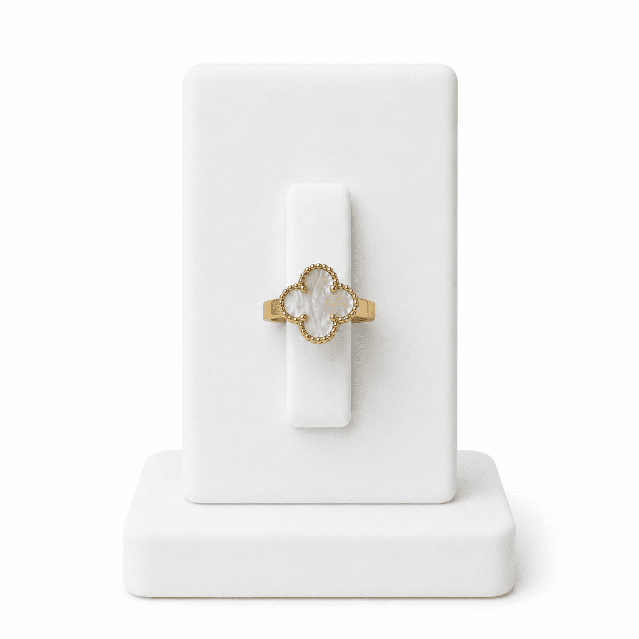 Bague Femme Dorée TRÈS'OR en Acier Inoxydable – Trèfle en Nacre Blanche