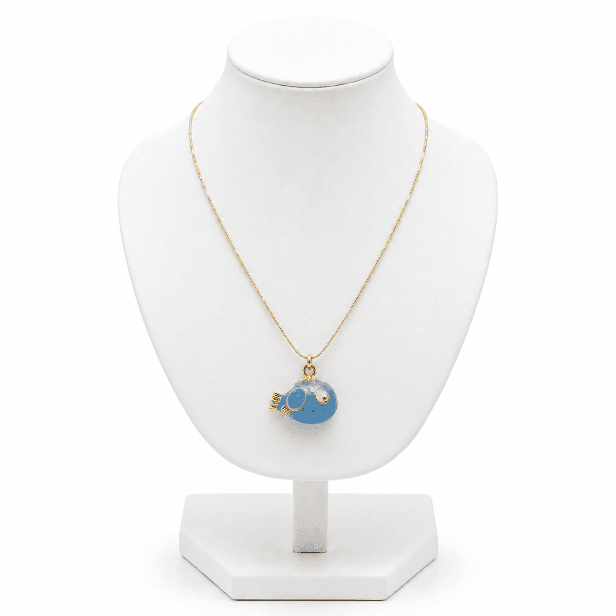 Collier Femme Poisson-Lune Bleu Émaillé – Pendentif Doré Original et Élégant