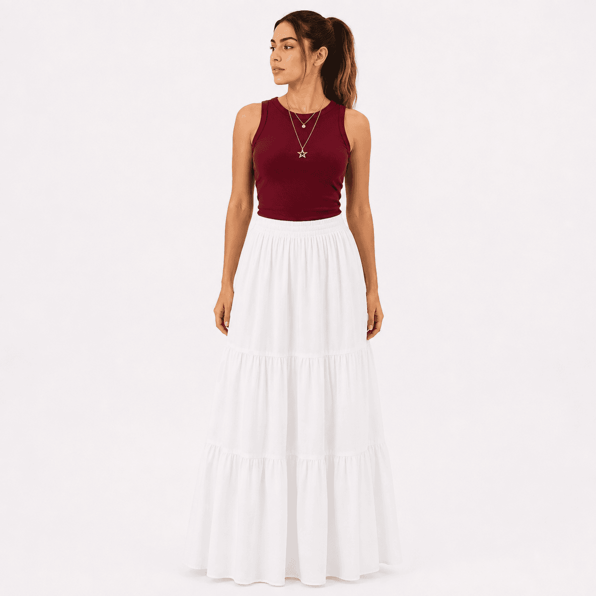 Jupe Longue à Volants en Lin Femme – Taille Élastique & Coupe Fluide Élégante