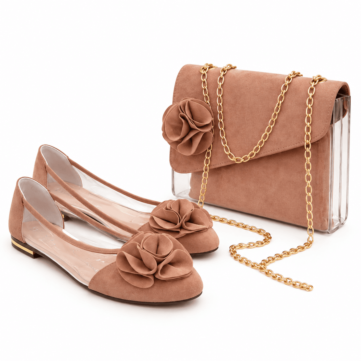 Ballerines Femme Marron Transparentes avec Sac Assorti – Chaussures Élégantes et Tendance