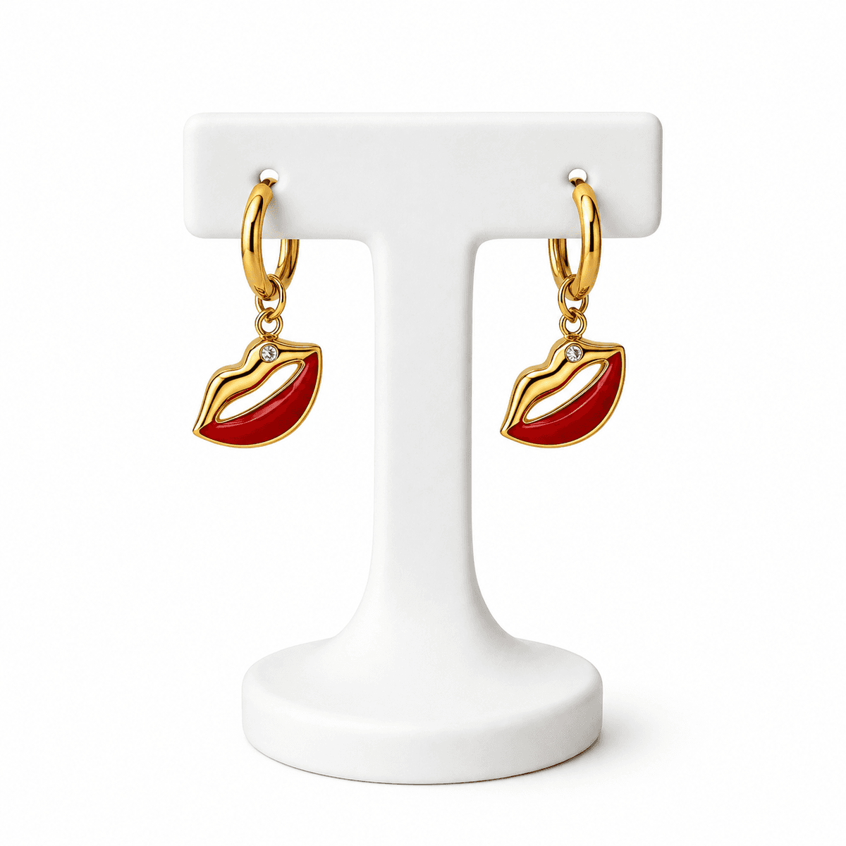 Boucles d’Oreilles Lèvres Rouges Femme – Bijou Original en Acier Inoxydable