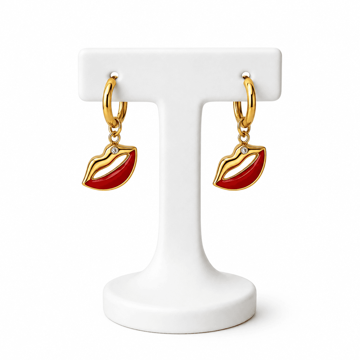 Boucles d’Oreilles Lèvres Rouges Femme – Bijou Original en Acier Inoxydable