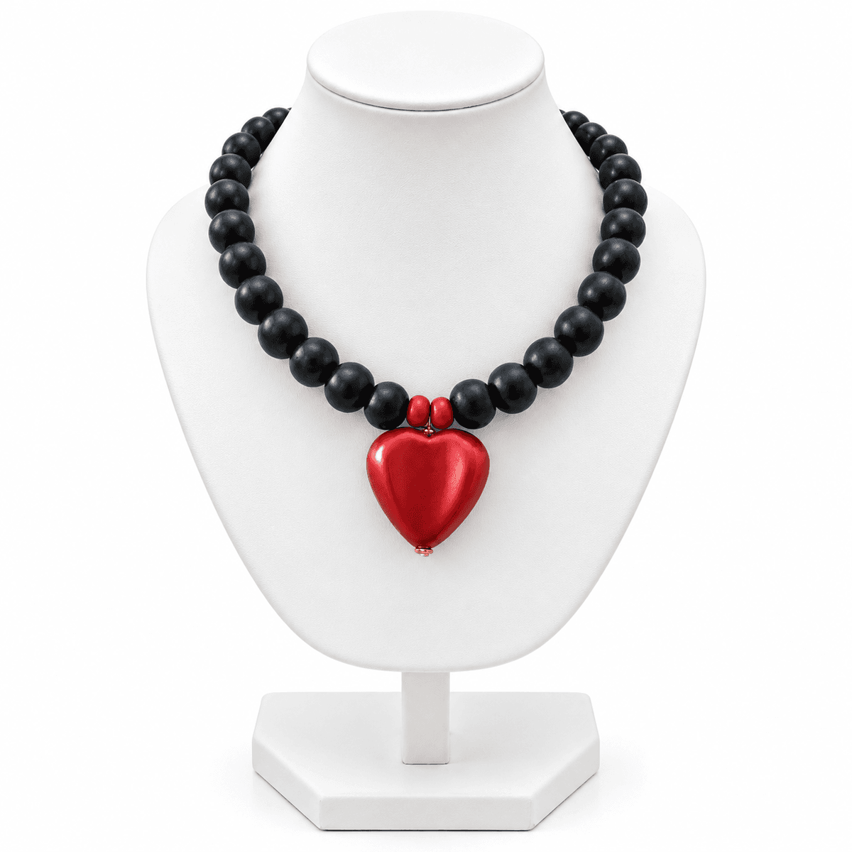 Collier Femme en Bois Noir et Rouge avec Pendentif Cœur – Bijou Original et Tendance