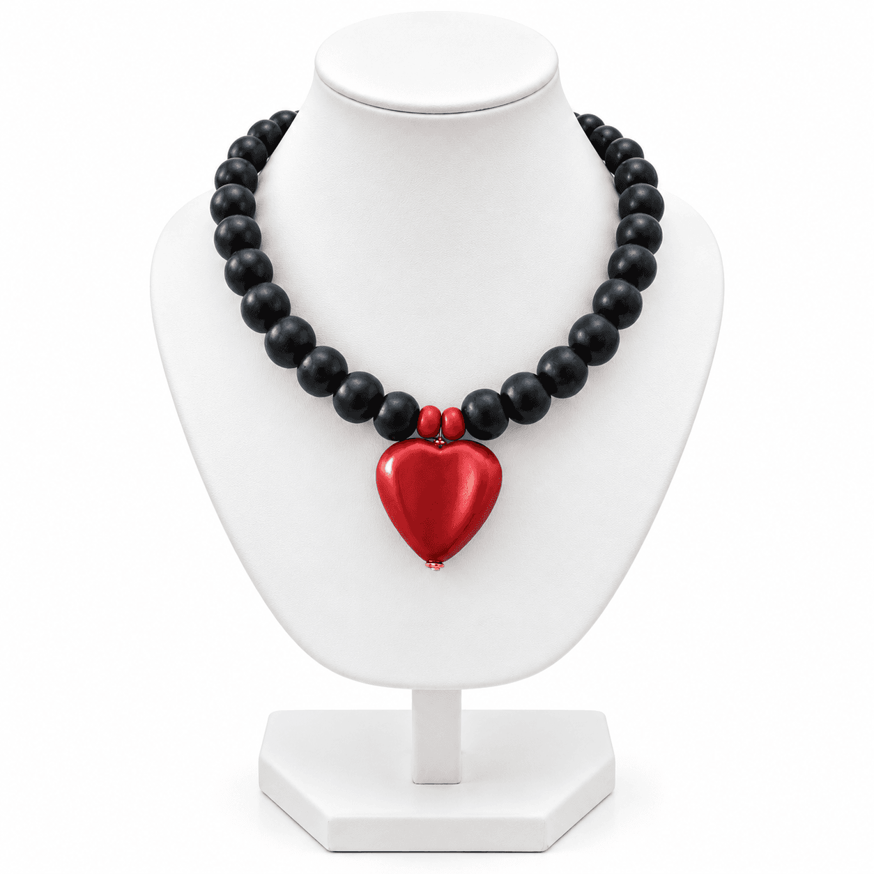 Collier Femme en Bois Noir et Rouge avec Pendentif Cœur – Bijou Original et Tendance